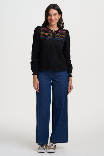 Sugarhill Brighton Luisa Blouson Sleeve Jersey Top Black