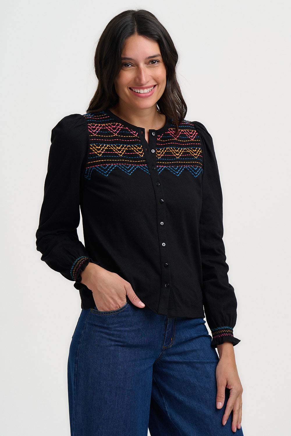 Sugarhill Brighton Luisa Blouson Sleeve Jersey Top Black