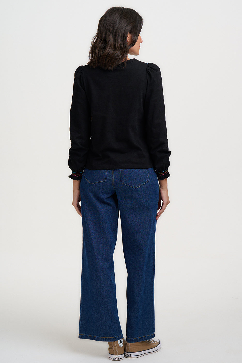 Sugarhill Brighton Luisa Blouson Sleeve Jersey Top Black