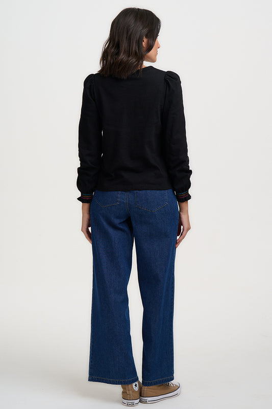 Sugarhill Brighton Luisa Blouson Sleeve Jersey Top Black