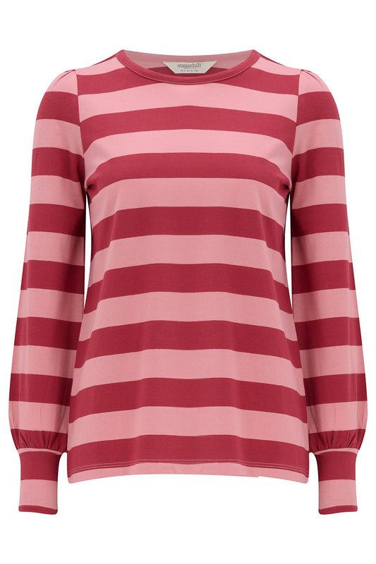 Sugarhill Brighton Griselda Jersey Top Red Pink Stripe