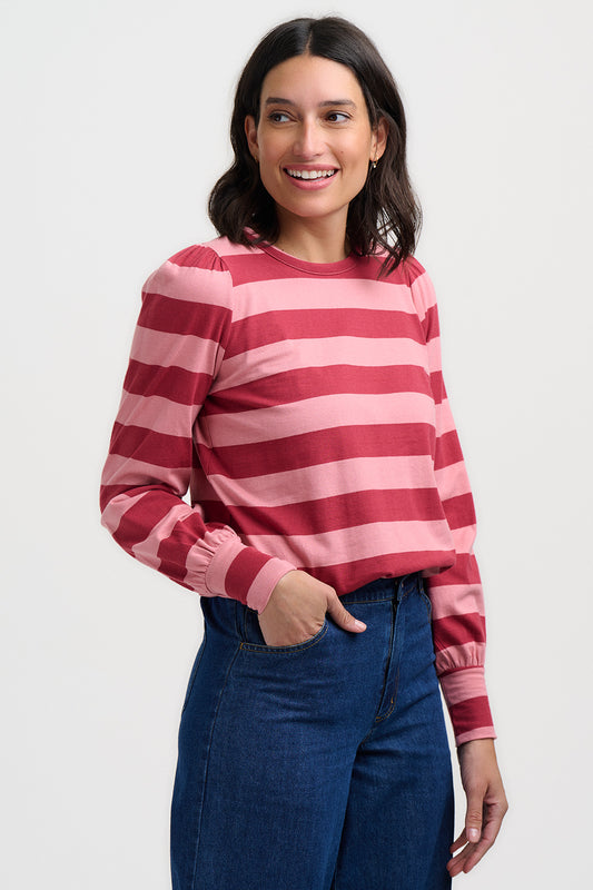 Sugarhill Brighton Griselda Jersey Top Red Pink Stripe