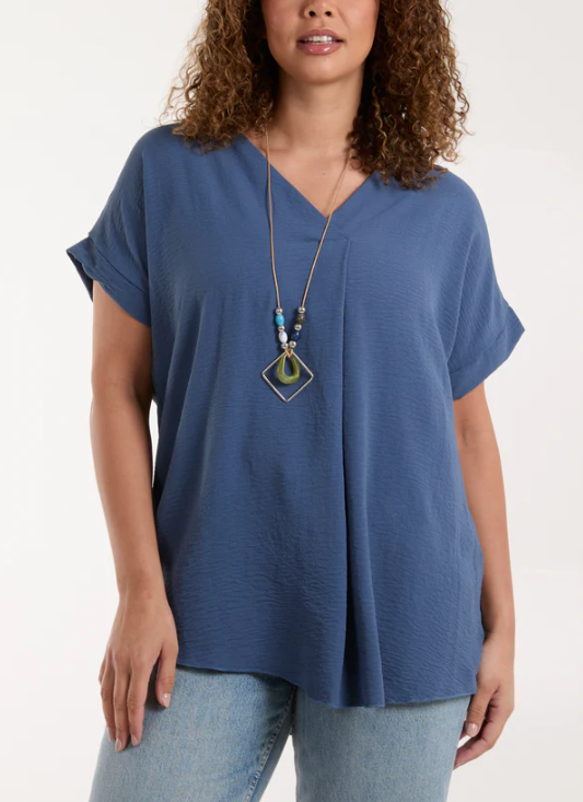 V-Neck Crossover Top with Necklace