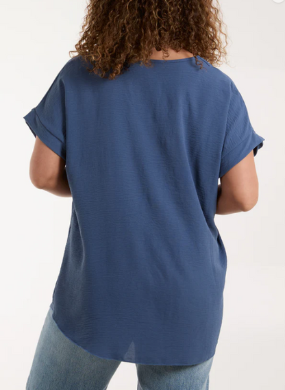 V-Neck Crossover Top with Necklace