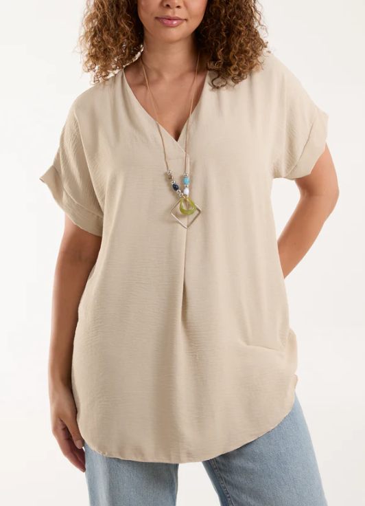 V-Neck Crossover Top with Necklace