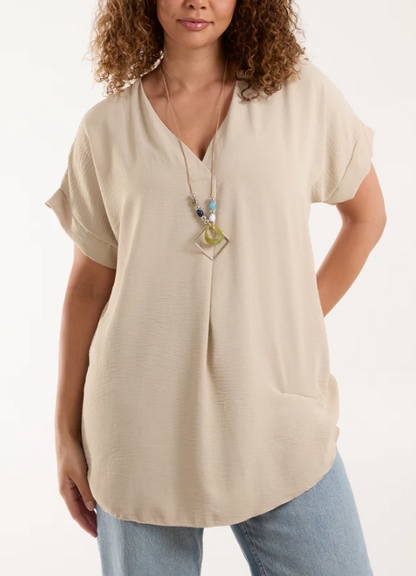 V-Neck Crossover Top with Necklace