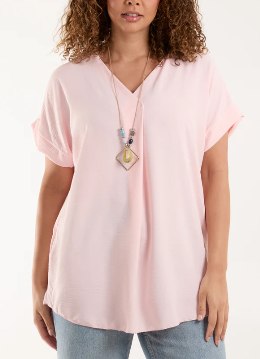 V-Neck Crossover Top with Necklace