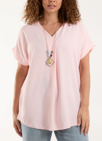 V-Neck Crossover Top with Necklace