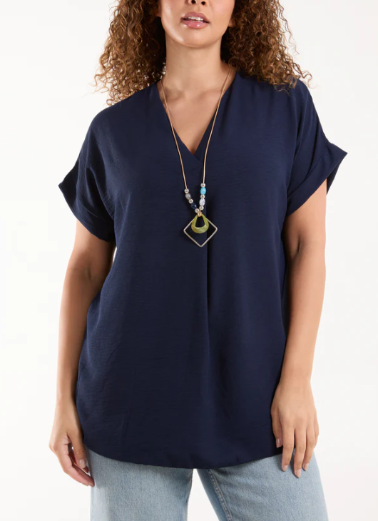 V-Neck Crossover Top with Necklace