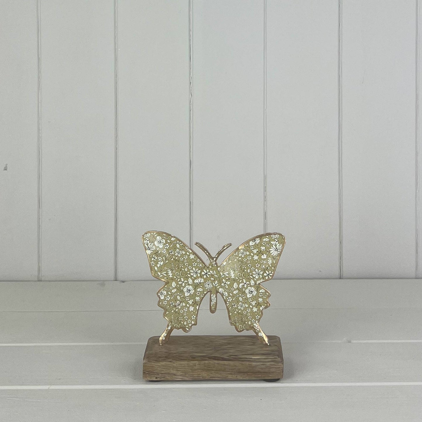 Metal Butterfly On Wooden Base