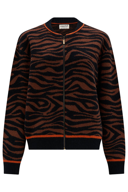 Sugarhill Brighton Solana Knitted Bomber Jacket Black Tiger Print