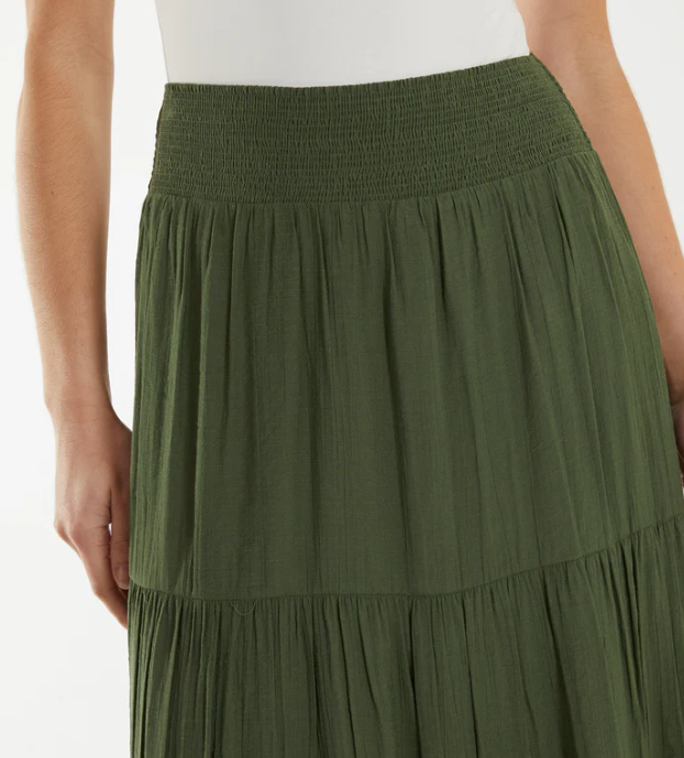 Shirred Waist Maxi Skirt