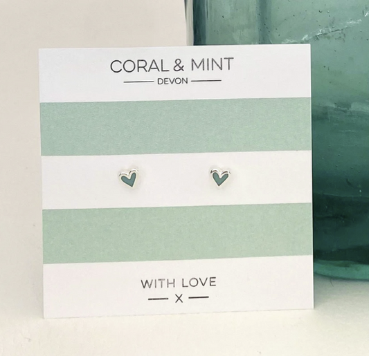 Coral & Mint Mint Mini Heart Stud Earrings