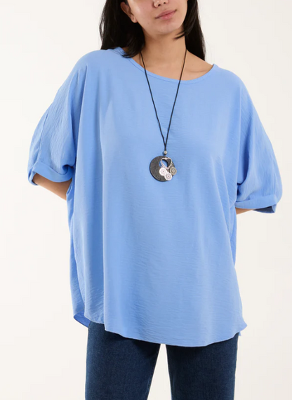 V-Neck Crossover Top with Necklace