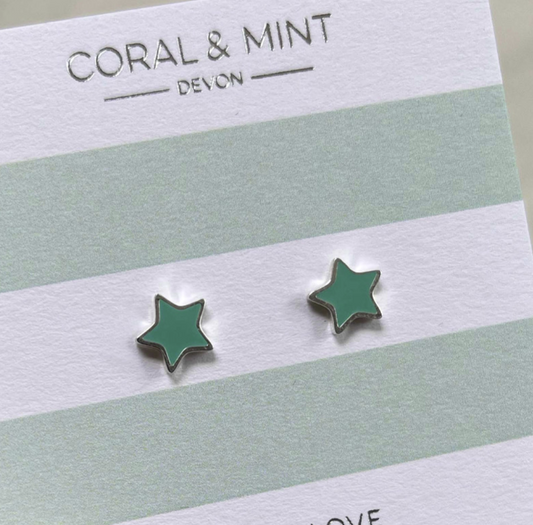 Coral & Mint Sea Green Star Earrings