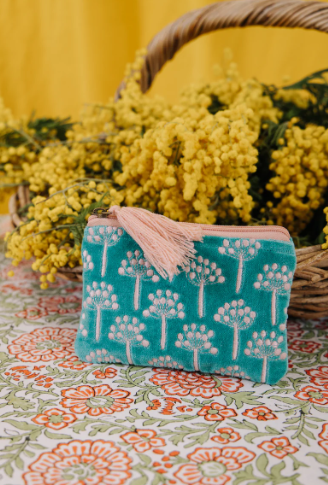 Aqua & Pink Thistle Pouch