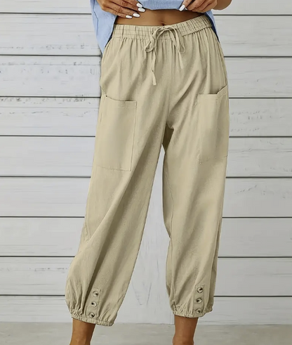 Cream Wide Leg Capri Pants