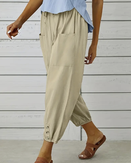 Cream Wide Leg Capri Pants