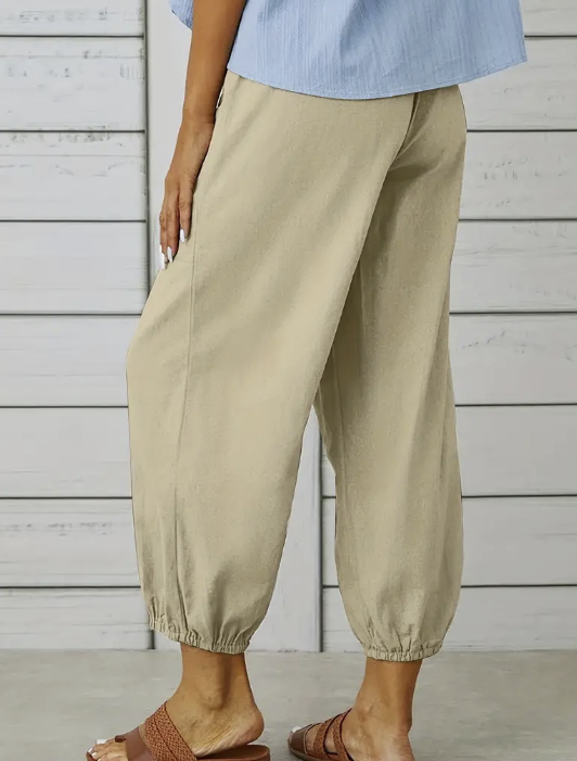 Cream Wide Leg Capri Pants