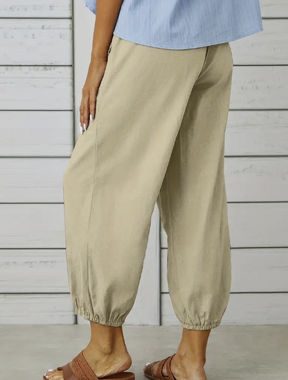 Cream Wide Leg Capri Pants
