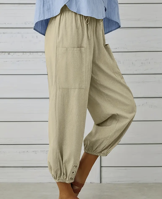 Cream Wide Leg Capri Pants