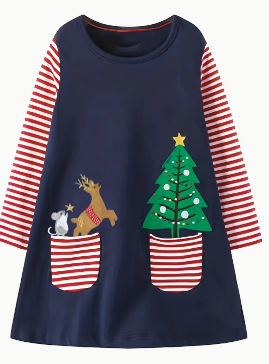 Christmas Motif Long Sleeved Dress