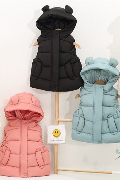 Children's Bear Hood Padded Gilet - 3 Colours Available