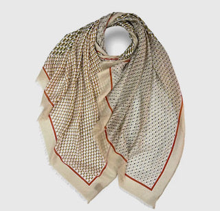 Abstract Mosaic Print Cotton Mix Scarf Beige