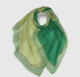 Abstract Mosaic Print Cotton Mix Scarf Green