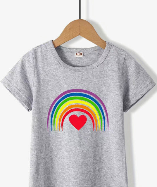 Rainbow & Heart Print T-shirt