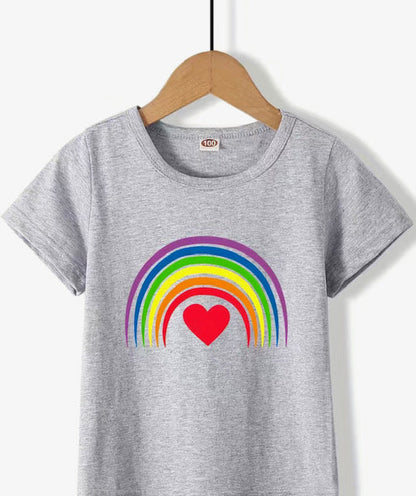 Rainbow & Heart Print T-shirt