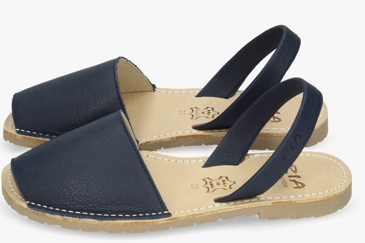 Navy Blue Leather Slingback Sandals